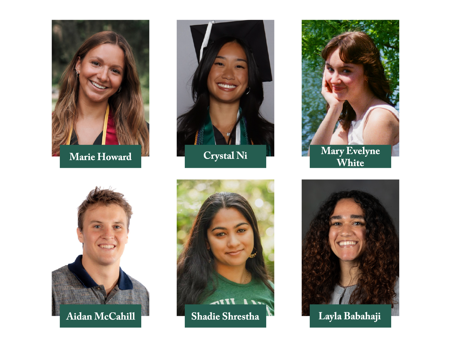 Six student photographs: five women and one man, each with a name, and Layla Babahaji.