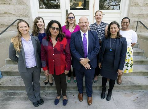 A delegation from the U.S. State Department stops by the Tulane campus in February to talk up international fellowships and scholarships. Among the participants in the discussion were (front row, left to right) Annie Gibson, Tulane director of Study Abroa